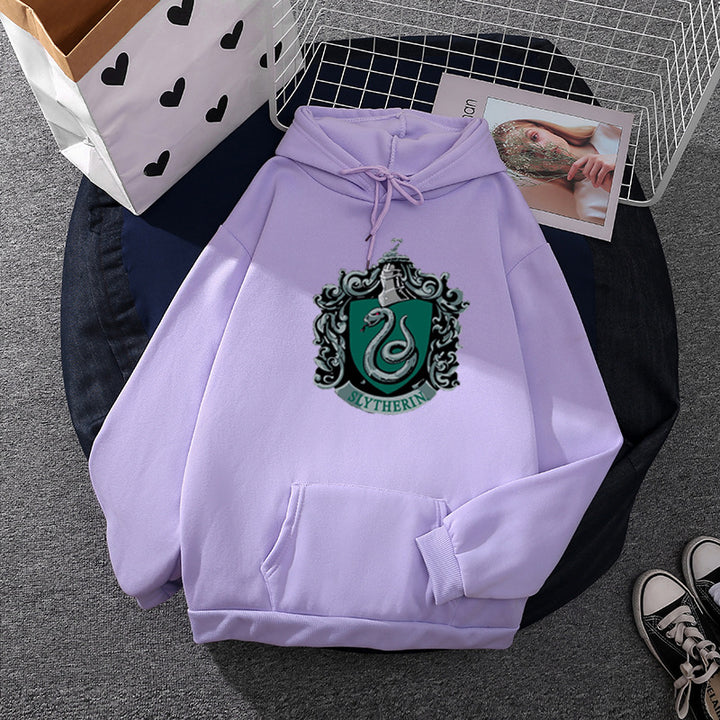Damen nan gemütlicher Kapuzenpullover im Oversize-Cut mit heraldischem Schlangenwappen und weichem Fleece-Innenfutter Drune
