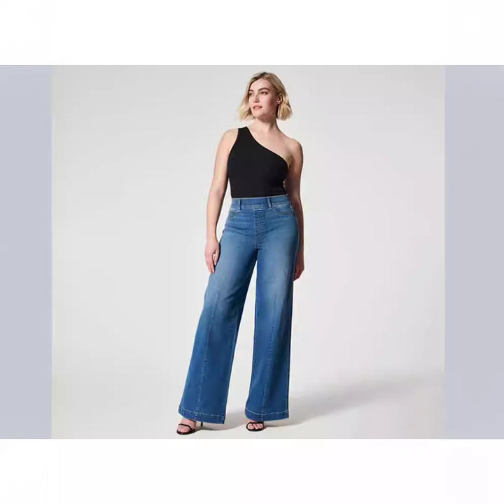 Damen weite High-Waist Jeans mit eleganter Schnittführung und markanten Nahtdetails Drune