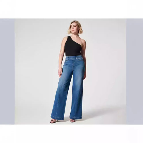Damen weite High-Waist Jeans mit eleganter Schnittführung und markanten Nahtdetails Drune