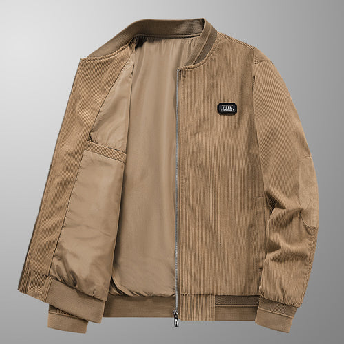 Herren Cordblouson im Bomberstil mit Ellbogenpatches, gefüttertem Innenlayer und Badge-Detail Drune