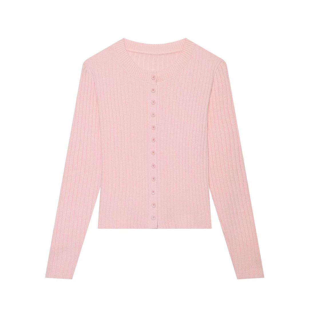 Damen Figurbetonte Feinstrick-Cardigan mit durchgehender Knopfleiste und Rundhalsausschnitt Drune