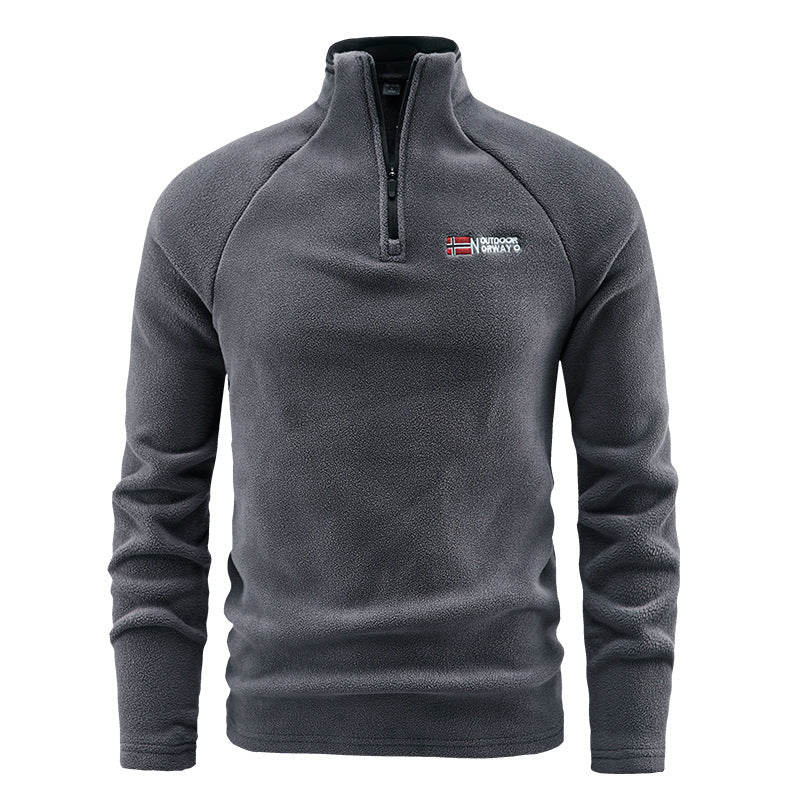 Herren Flauschiger Zip‑Troyer Fleecepullover mit Stehkragen und Raglanärmeln Drune