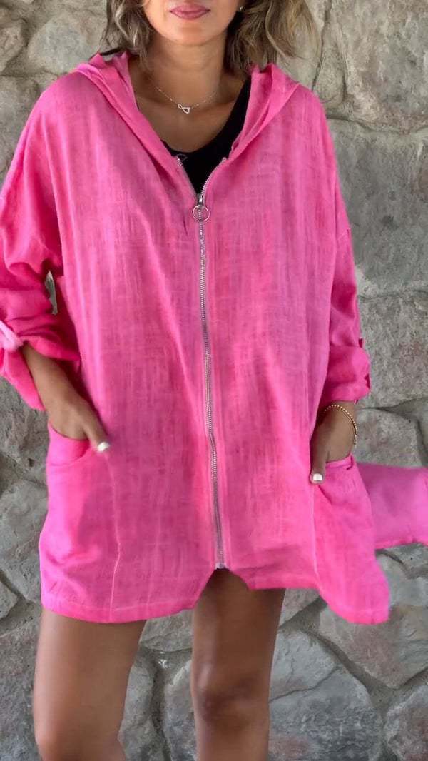 Damen Lockere Hochwertige Übergangsjacke mit Kapuze und praktischen Taschen Drune