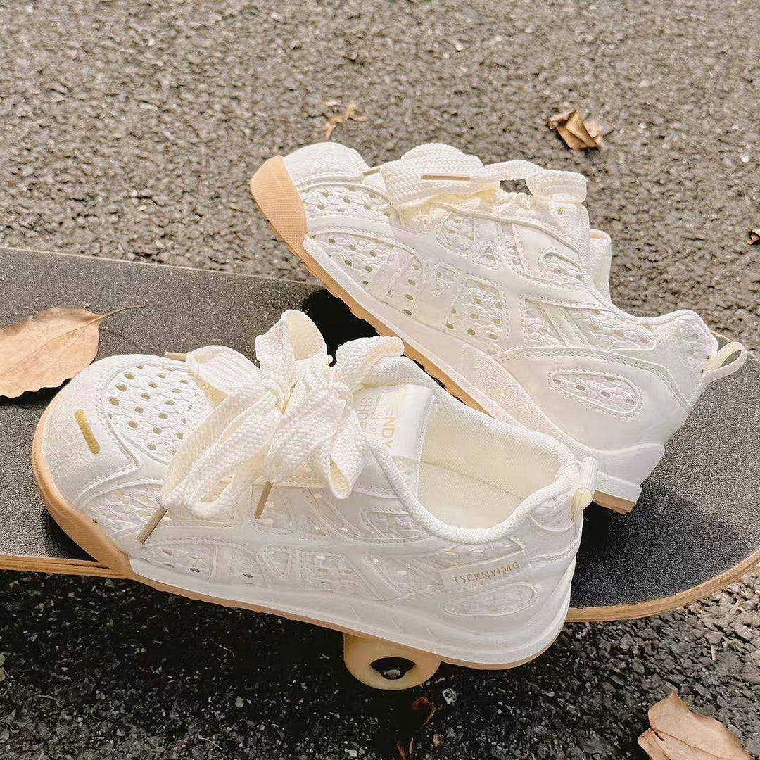 Damen Sportliche Plateau‑Sneaker mit perforiertem Obermaterial und dekorativen Schleifen Drune
