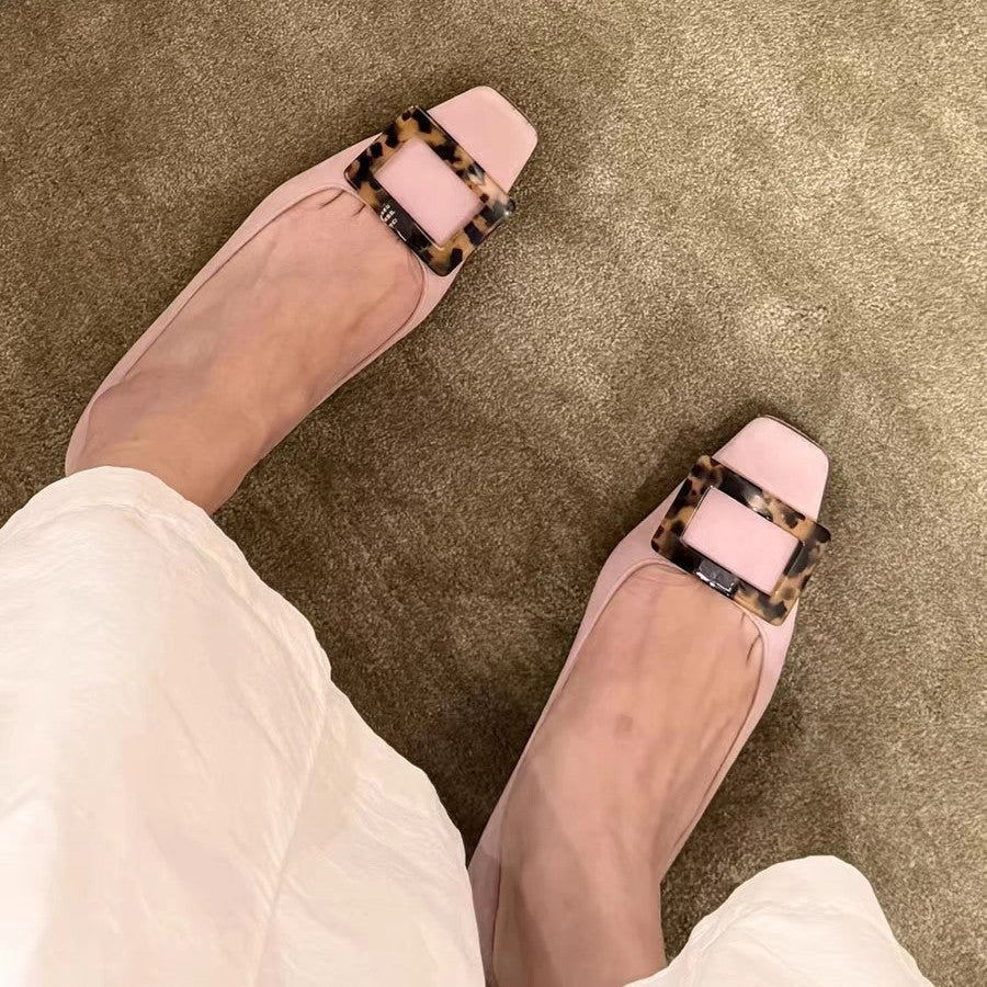 Damen Ballerinas mit quadratischem Zehenbereich und modischem Kastenschließe Drune