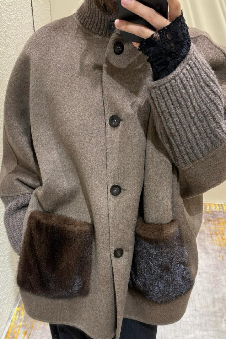 Damen Übergröße Wolljacke mit einzigartigen Details Drune