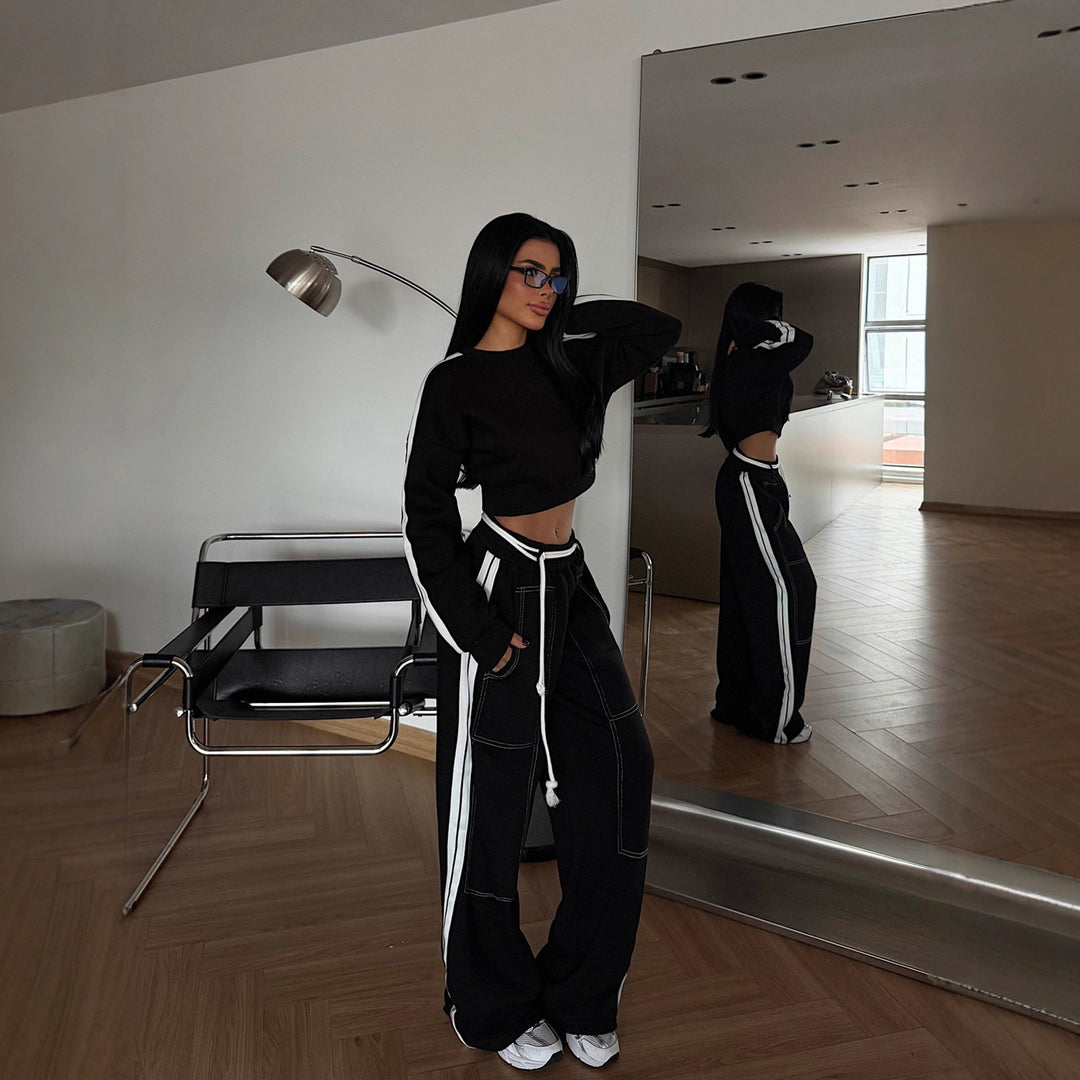Damen Cropped Sweater und weite Jogginghose Set Drune