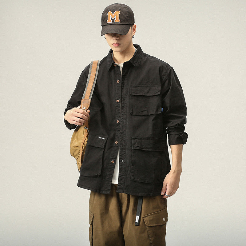 Herren Militärinspirierte Fieldjacke mit Mehrfach-Taschen und lockerem Schnitt Drune