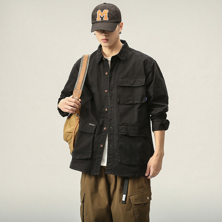 Herren Militärinspirierte Fieldjacke mit Mehrfach-Taschen und lockerem Schnitt Drune