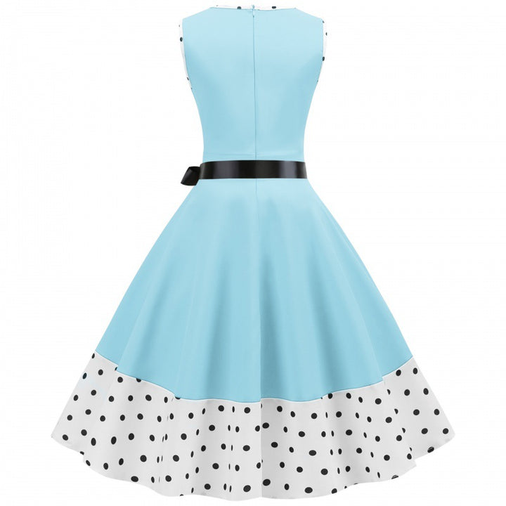 Damen Swingkleid mit V-Ausschnitt und gepunktetem Saum Drune