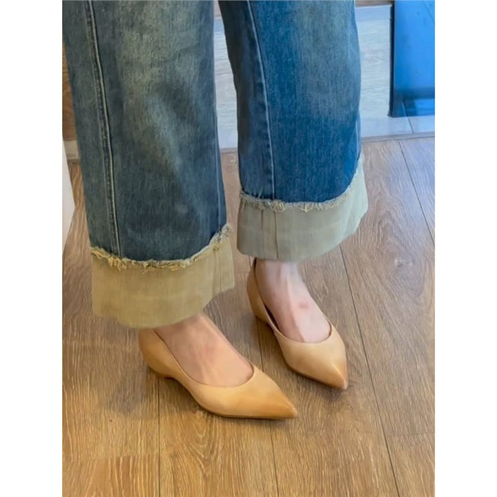 Damen Elegante spitz zulaufende flache Slipper aus softem Glattleder mit ergonomischem Komfortfußbett Drune