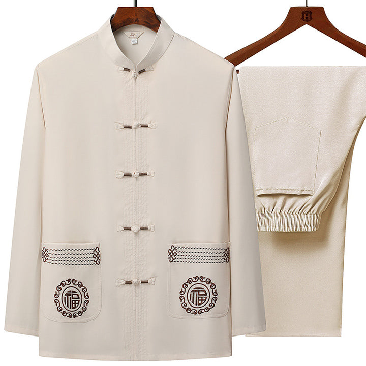 Herren nan traditionelles Tang-Anzug Set mit Stehkragen, Knotenverschlüssen und dezenten Stickdetails Drune