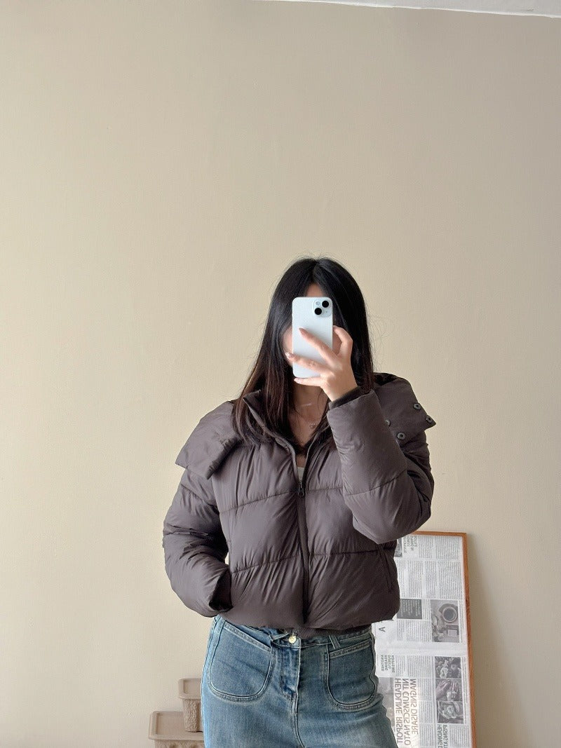 Damen Kurze Stepp-Cropped-Jacke mit breitem Umlegekragen Drune