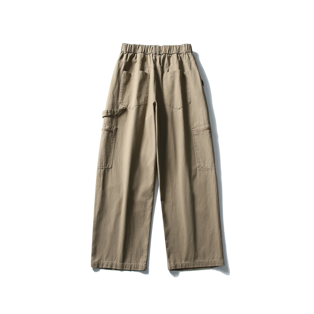 Damen Utility-Cargo-Hose mit weitem Bein, hohem elastischem Bund und Reißverschlusstaschen Drune