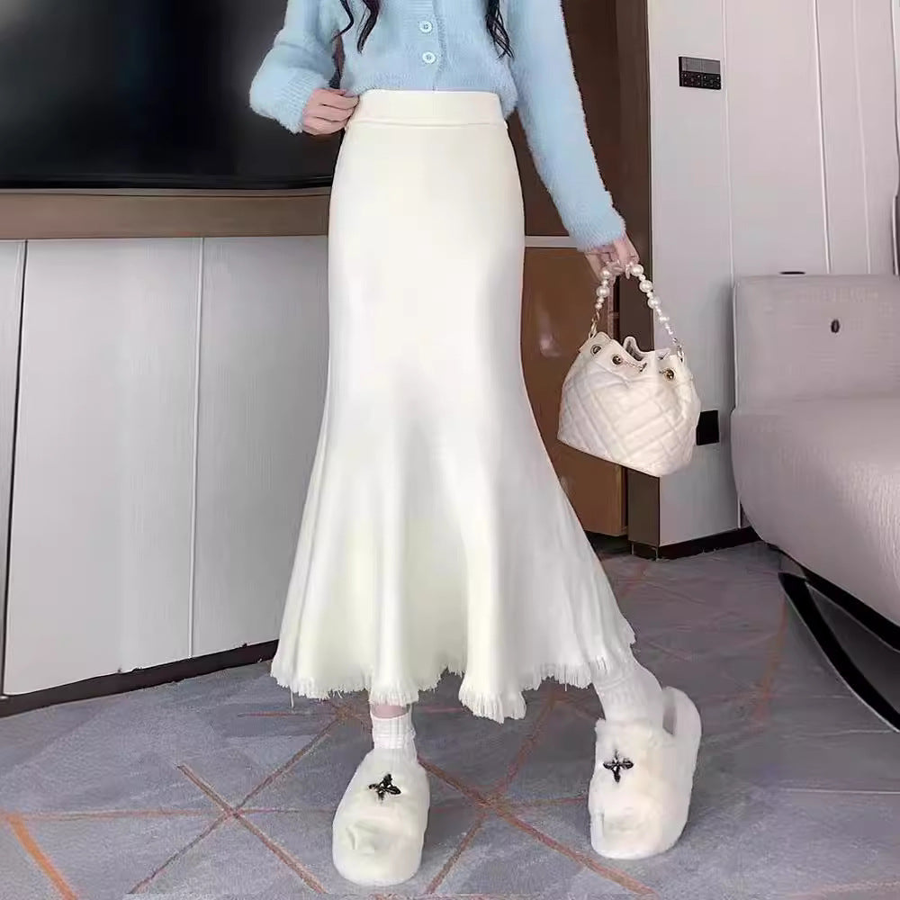 Damen Eleganter Maxirock mit voluminösem Saum und fransigen Details Drune