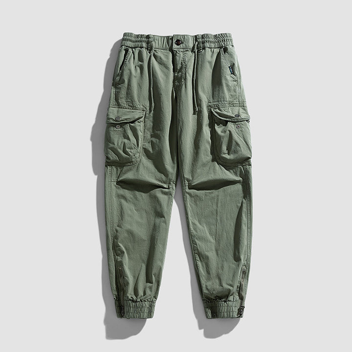 Herren Cargohose im Joggerstil mit elastischem Komfortbund, Multifunktionalen Klapp‑Utility‑Taschen und Knöchelreißverschluss Drune