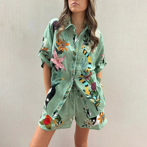 Drune | Sommer Druck Shirt Shorts Locker Casual Zweiteiliges Set