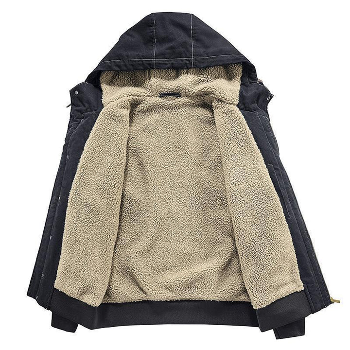 Herren Kapuzen-Canvasjacke mit Sherpa-Futter, windabweisend und Utility-Taschen Drune