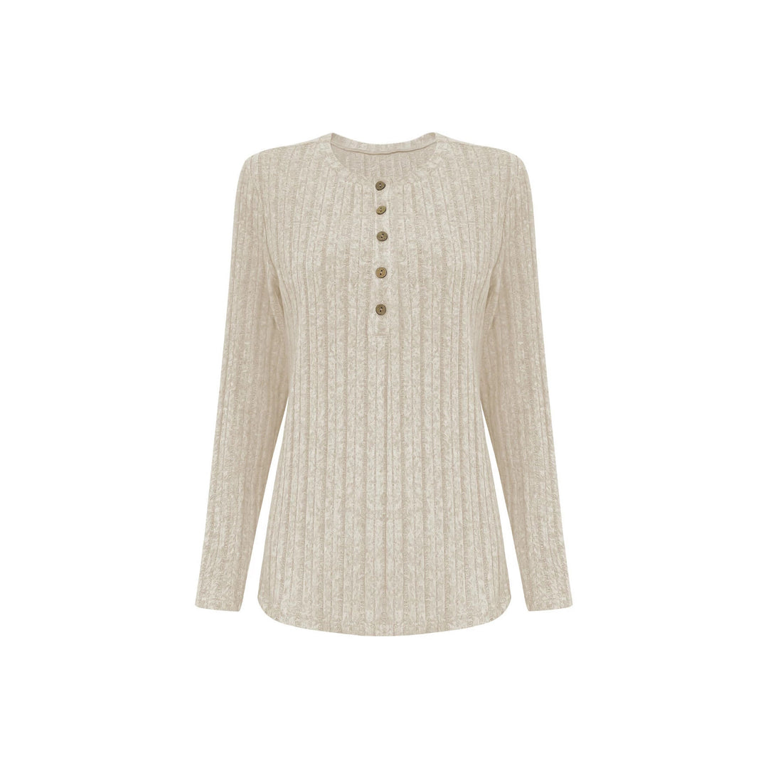 Damen Gerippter Komfort-Zweiteiler mit Henley-Oberteil und weiter Palazzo-Strickhose Drune
