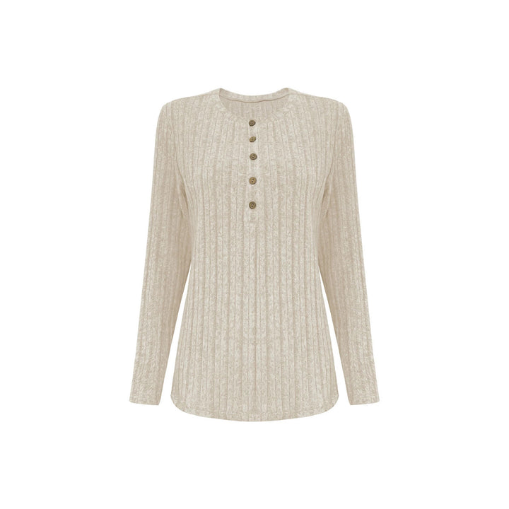 Damen Gerippter Komfort-Zweiteiler mit Henley-Oberteil und weiter Palazzo-Strickhose Drune