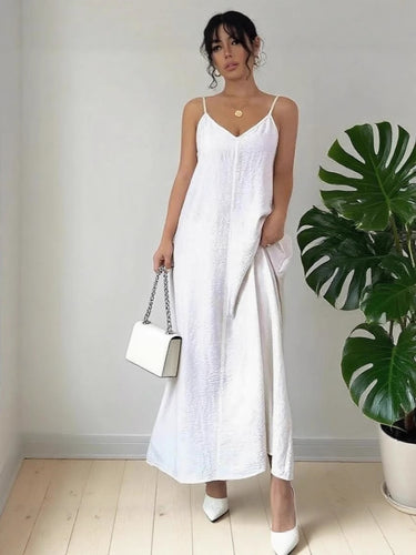 Drune | Damen Weiß Loose Idle Lange Slip Nachthemd Lässige Bequeme Oberbekleidung Hausbekleidung