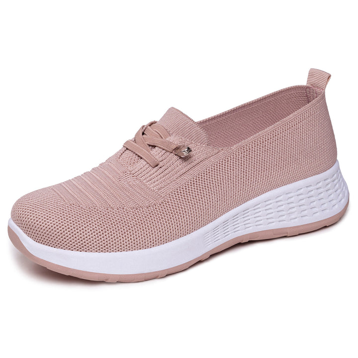 Damen nan leichter gestrickter Slip-On Freizeitschuh mit elastischem Einstieg, dekorativer Zier-Schnürung und dämpfender Leichtprofilsohle Drune