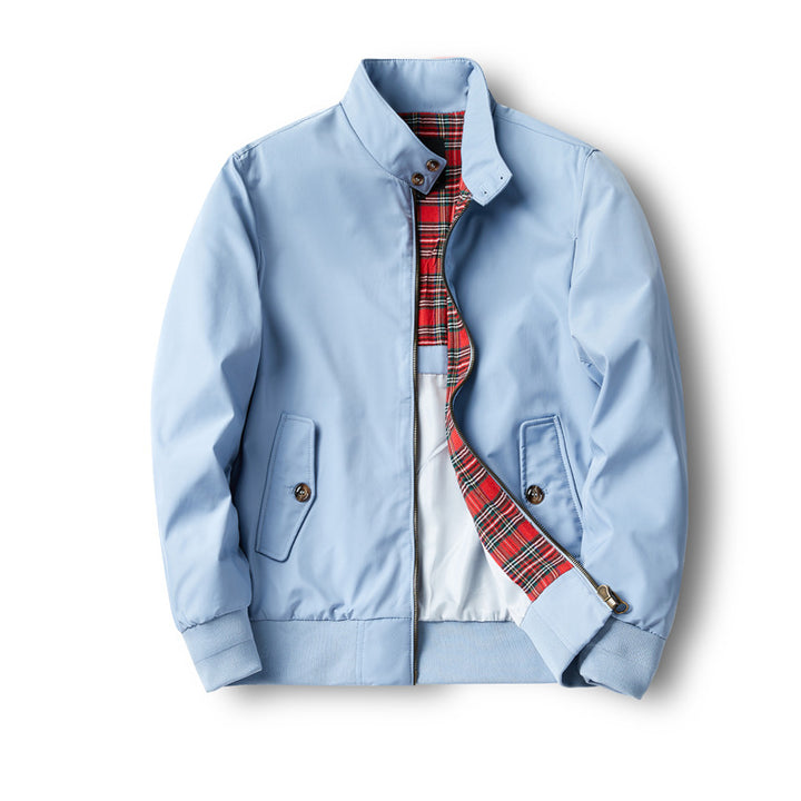 Herren Kurz geschnittene Harrington-Jacke mit Stehkragen, elastischen Bündchen und kariertem Innenfutter Drune
