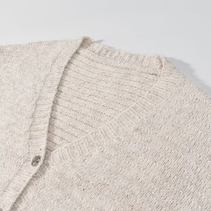 Damen Kuschelige Strickjacke mit V-Ausschnitt und Knopfverschluss Drune