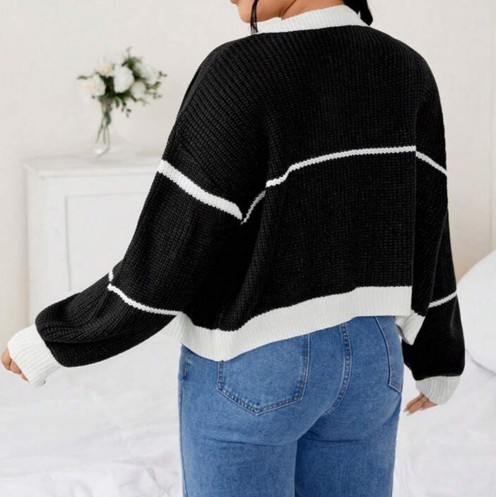 Damen Grobstrick Cardigan mit modernen Karomustern und weitem Schnitt Drune