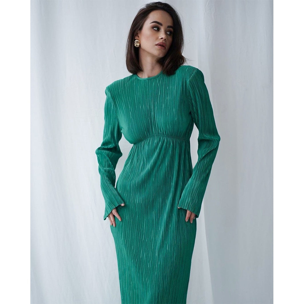 Damen elegantes Maxikleid mit raffinierten Ärmeln und feinem Rippdesign Drune