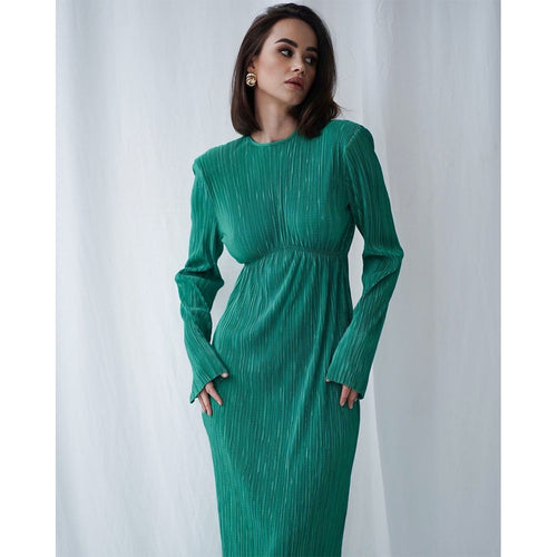 Damen elegantes Maxikleid mit raffinierten Ärmeln und feinem Rippdesign Drune