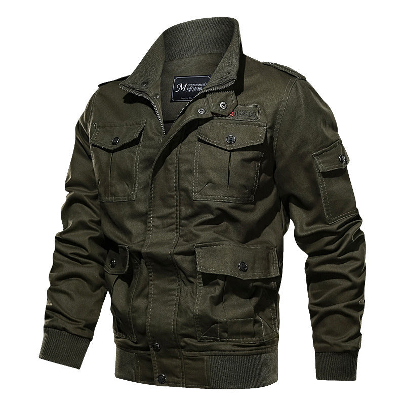 Herren robustes Baumwoll-Canvas Fieldblouson mit Pattentaschen, Schulterklappen und Rippbündchen Drune