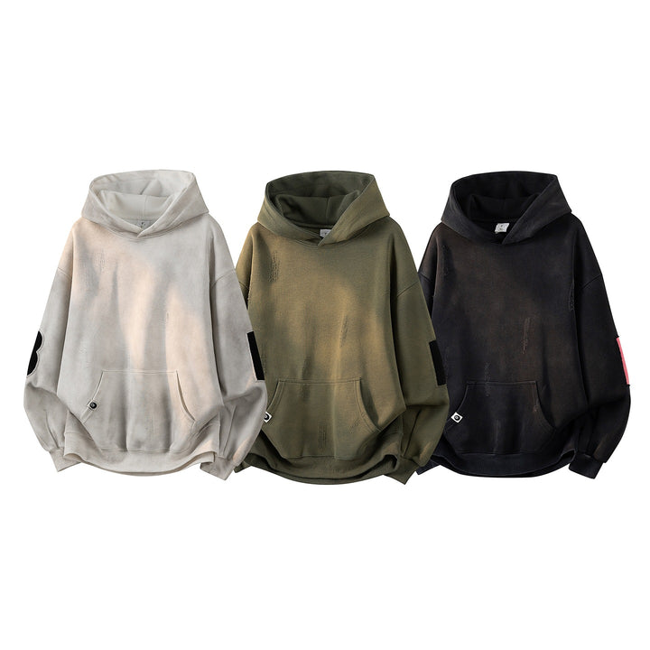 Unisex Oversize Kapuzenpullover mit handschriftlichem Grafik-Print, Kängurutasche & geripptem Saum Drune