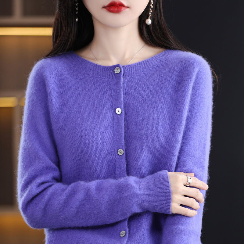 Damen Kurzgeschnittener Cardigan in Mohair‑Optik mit Rundhalsausschnitt und Perlmuttknöpfen Drune