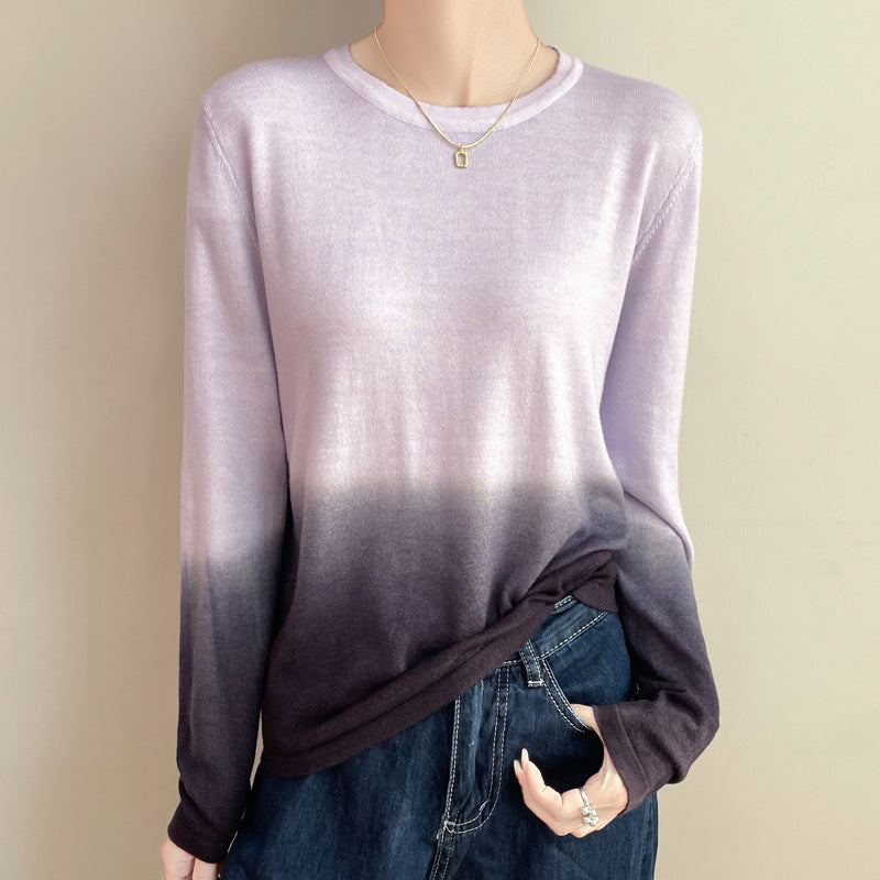 Damen Leichter Verlauf-Feinstrickpullover mit Rundhalsausschnitt und lockerer Passform Drune