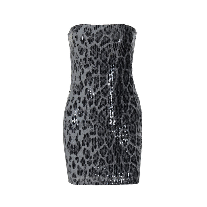 Damen Glamouröses Minikleid im Leopardenmuster mit Glitzereffekten Drune