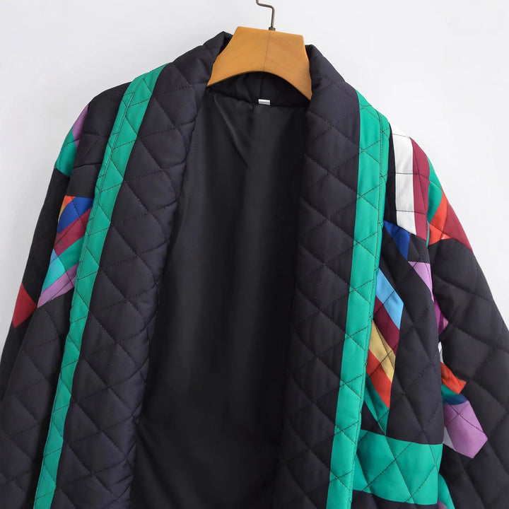 Damen nan gesteppte Kimonojacke mit geometrischem Patchwork und offener Front Drune