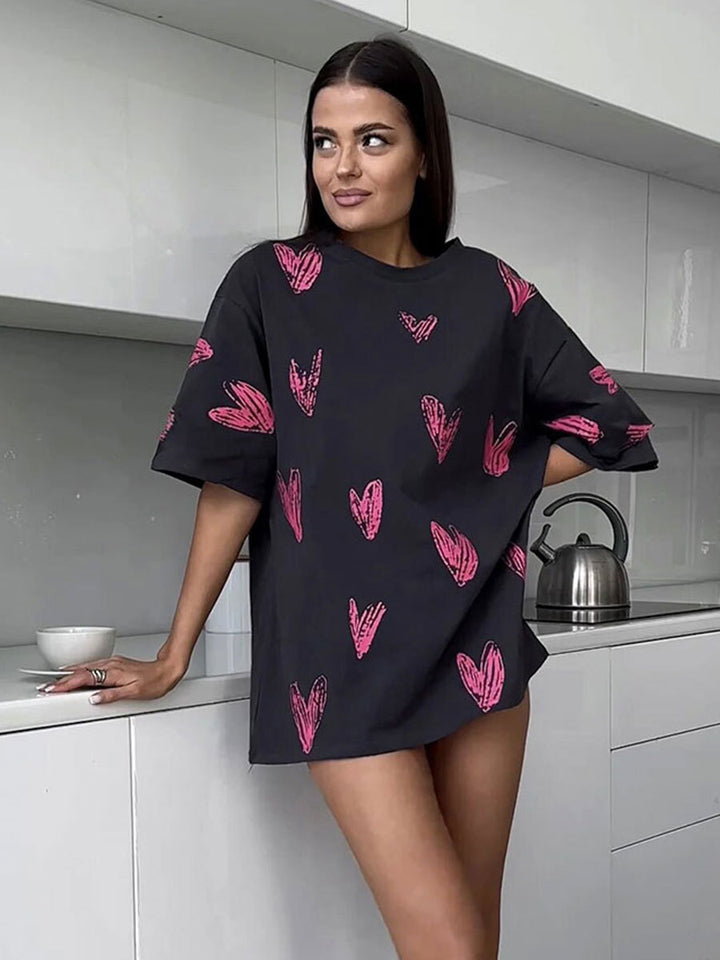 Damen lässiges T-Shirt mit Herzmotiv Drune
