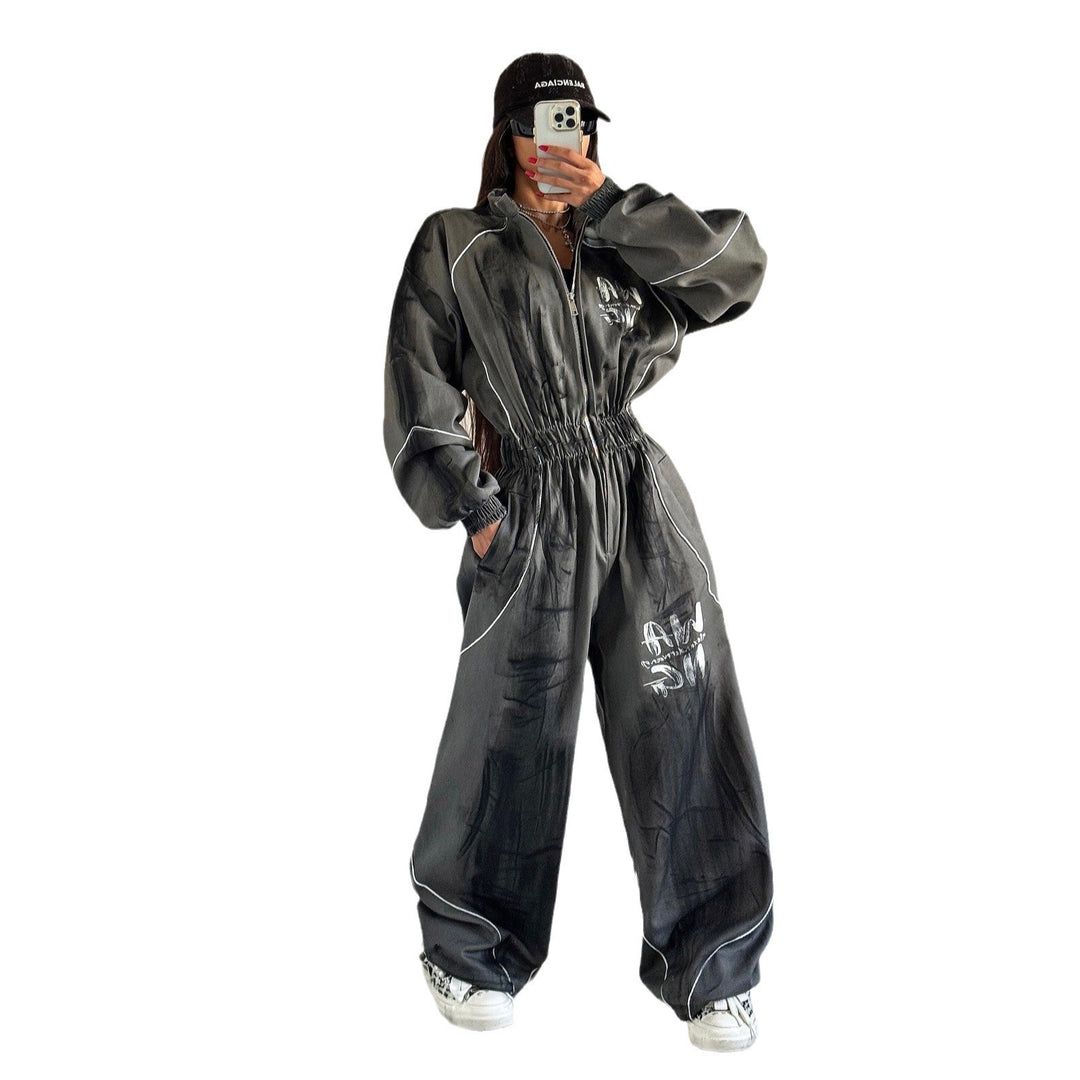 Damen Sportlicher Jumpsuit mit weiten Beinen und elastischem Bund Drune