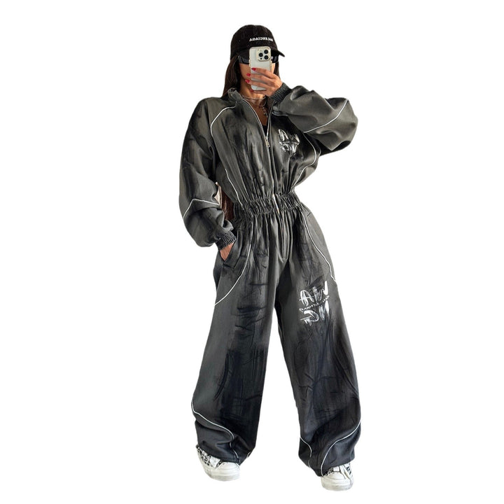 Damen Sportlicher Jumpsuit mit weiten Beinen und elastischem Bund Drune