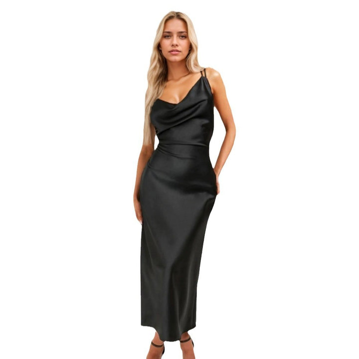 Damen elegantes Maxikleid mit fließendem Cowl-Ausschnitt und schmaler Silhouette Drune
