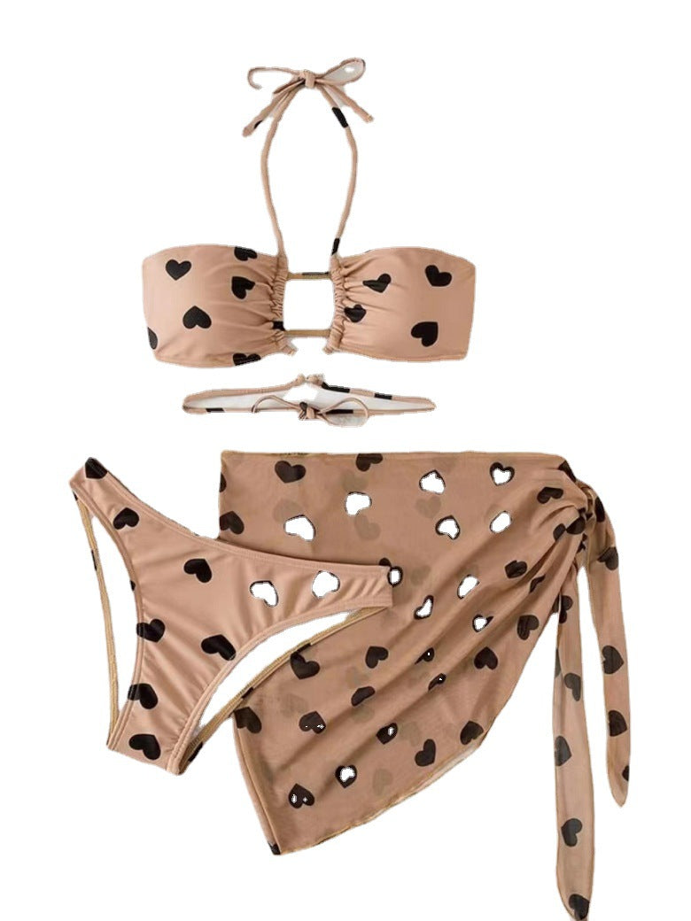 Damen Bikini-Set mit verspieltem Herzmuster und elegantem Wickelrock Drune