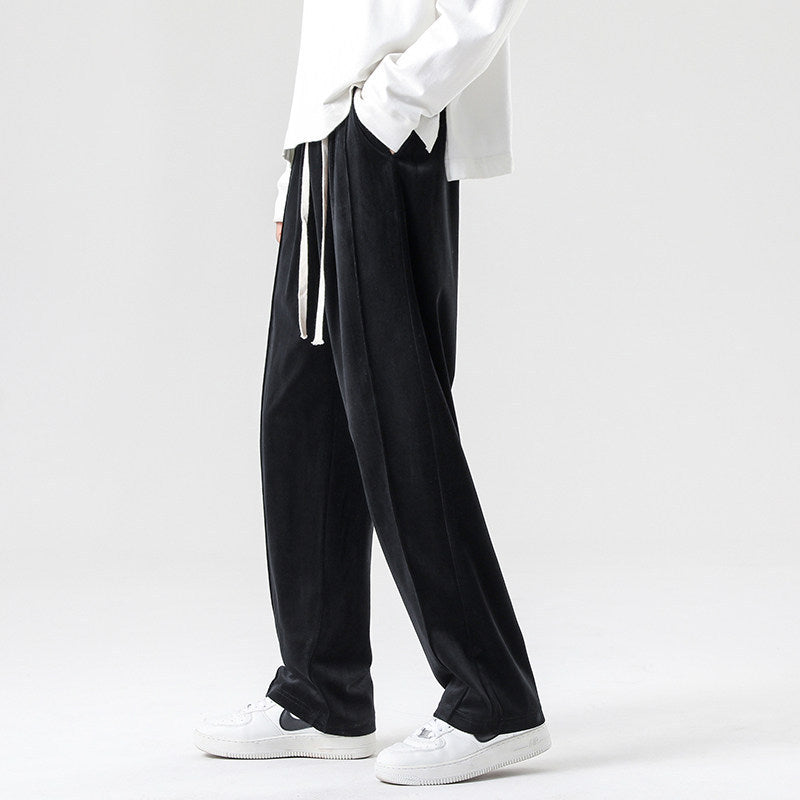 Herren Weite Velours-Jogginghose mit elastischem Bund und Kordelzug Drune