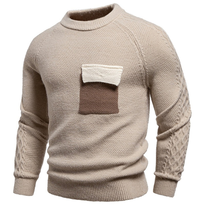 Herren Pullover aus Strukturstrick mit Rundhals, aufgesetzter Brusttasche und Zopfmuster-Ärmeln Drune