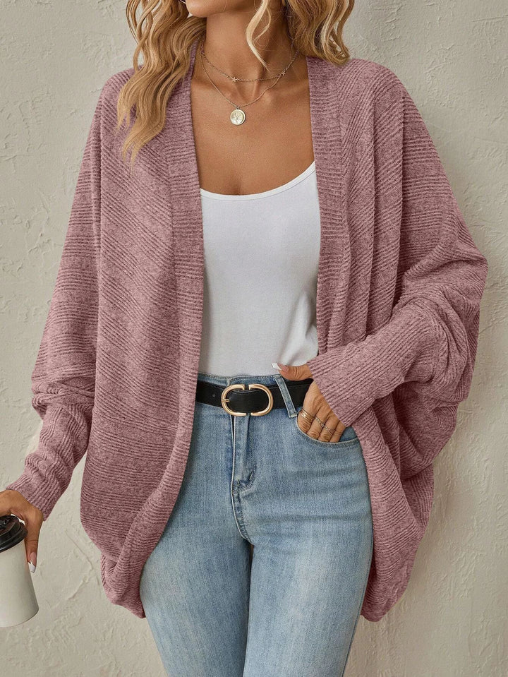 Damen Offener Feinstrick-Cardigan mit Strukturstreifen und überlanger Relax-Silhouette Drune