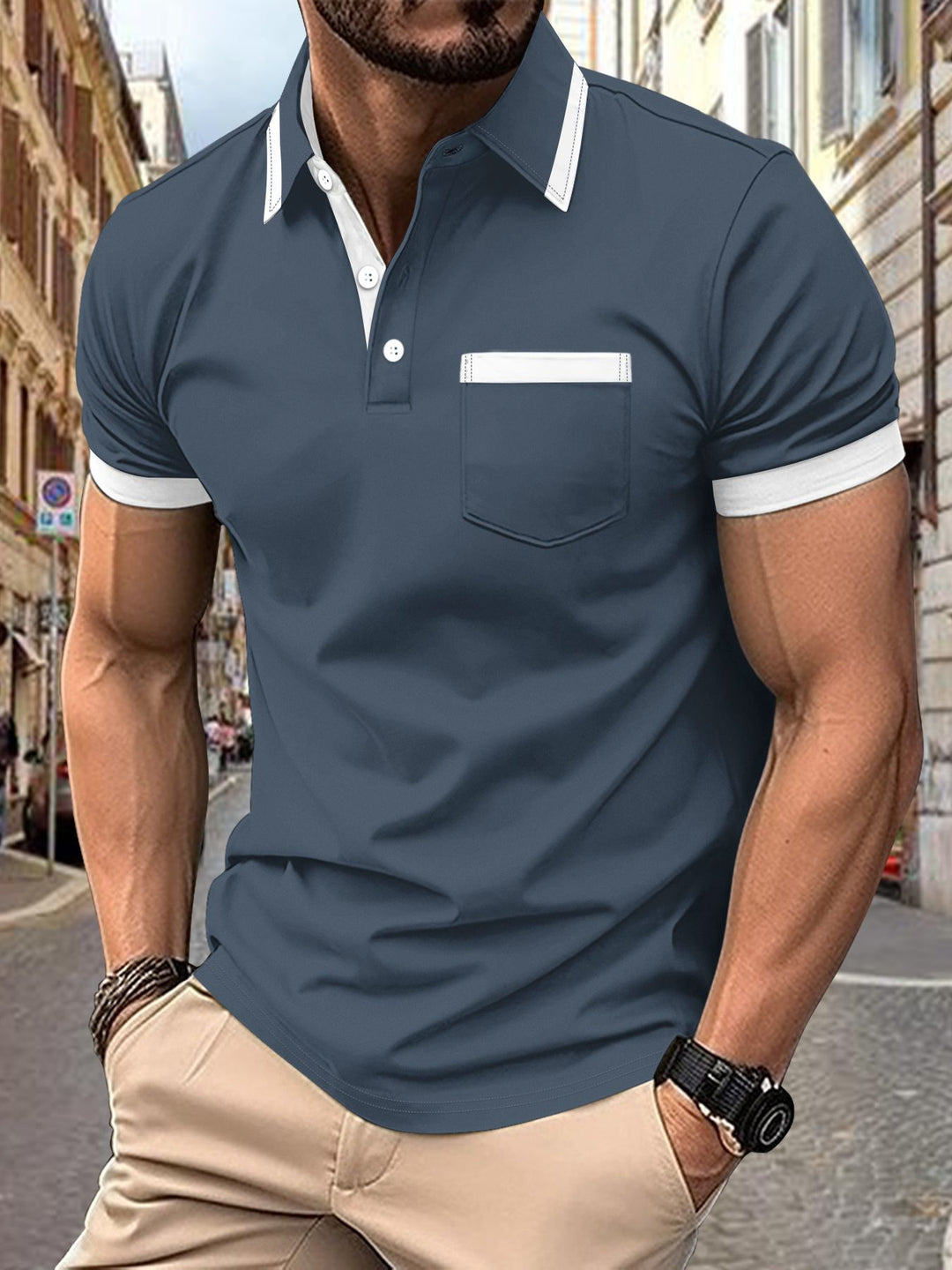 Herren modernes Polo-Shirt mit Kontrastkragen Drune