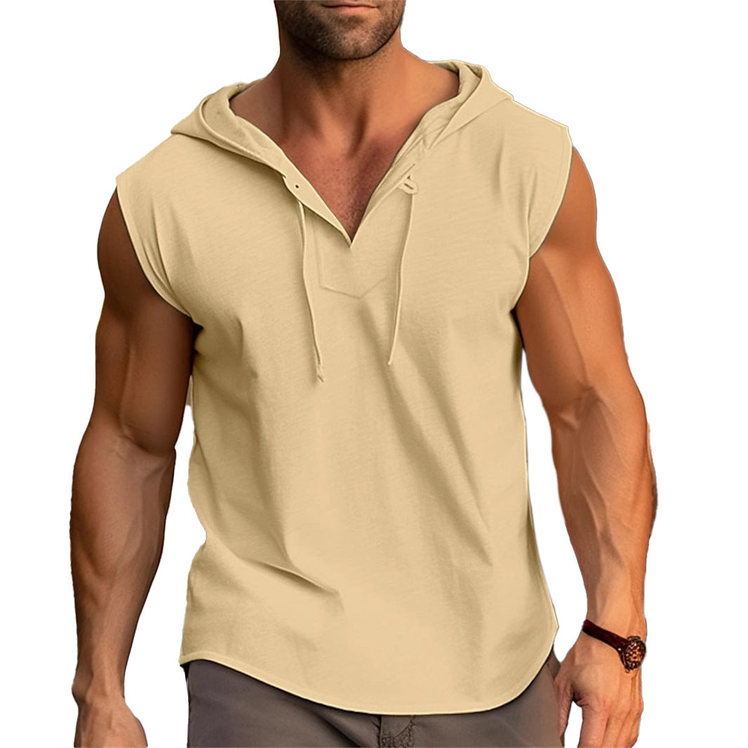 Herren ärmelloses Trainingsshirt mit praktischem Kapuzen-Design Drune