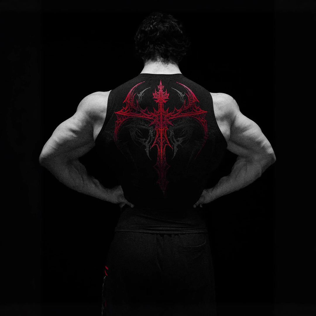 Herren nan figurbetontes Trainings-Tanktop mit tiefen Armausschnitten und filigranem Rückendruck Drune