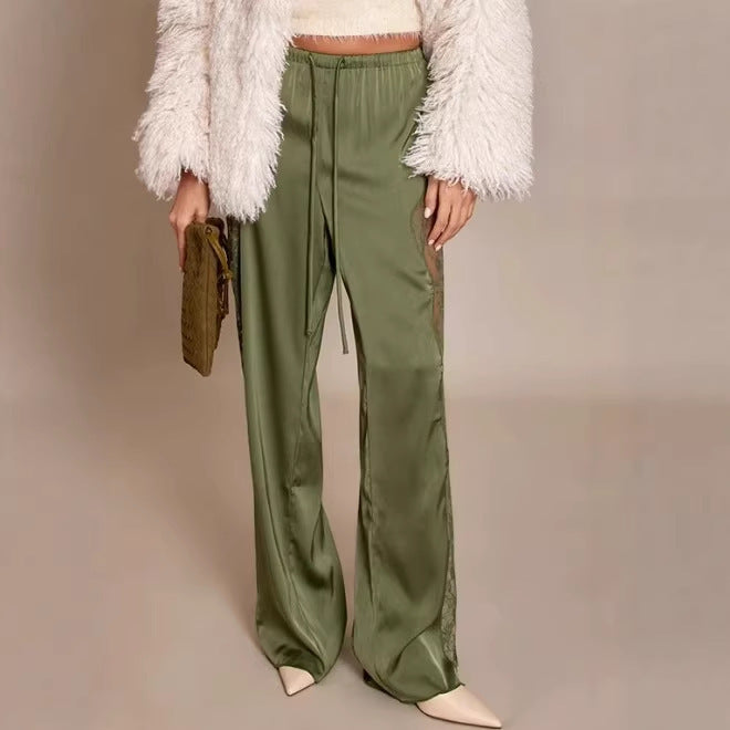 Damen Elegante und fließende Satin-Hosen Drune
