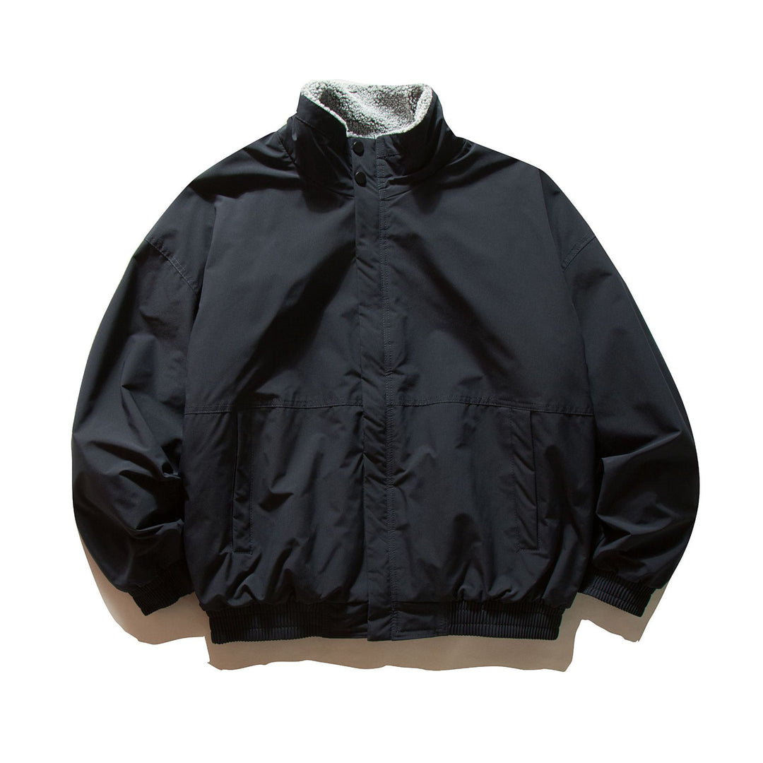 Unisex Kurz geschnittener winddichter Bomber mit Teddyfutterkragen und elastischem Bund Drune